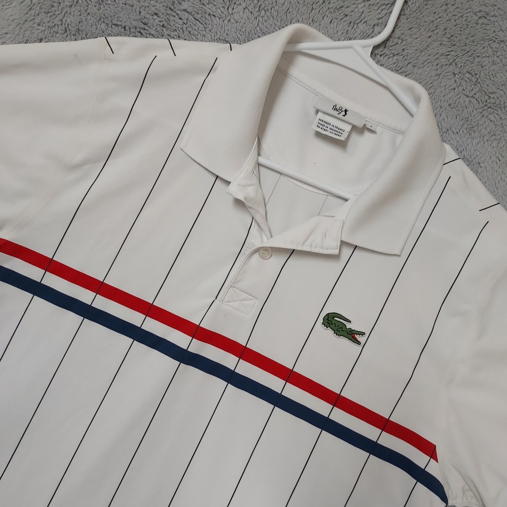 Lacoste Polo Shirt Mens Medium Size 4 Andy Roddick Tennis Striped White Jersey